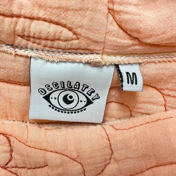 Oscilatey Quilt Funnel Neck Orange Pullover with Hasma/Evil Eye Size Medium - Picture 2 of 14